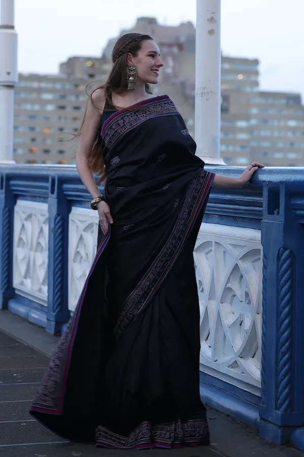 AKSHARA || BLACK DEVANAGARI SCRIPTURE SAREE Hover