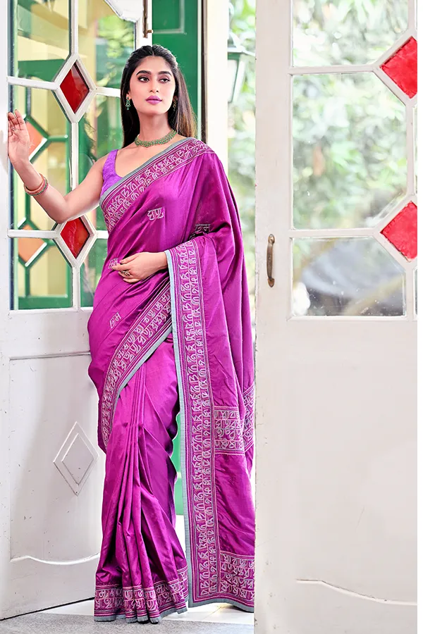 ANANYA || PURPLE DEVANAGARI SCRIPTURE SAREE