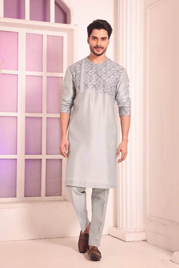 AQUA-BLUE HAND EMBELLISHED KURTA SET