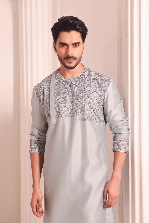 AQUA-BLUE HAND EMBELLISHED KURTA SET Hover