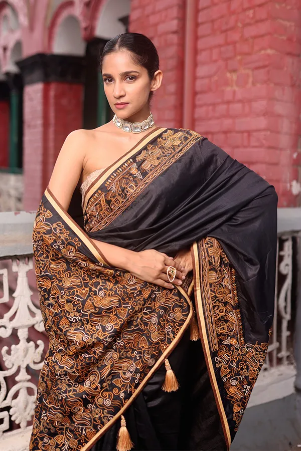 ASHWINI || BLACK INTRICATE SHIKARGAH EMBROIDERED SAREE