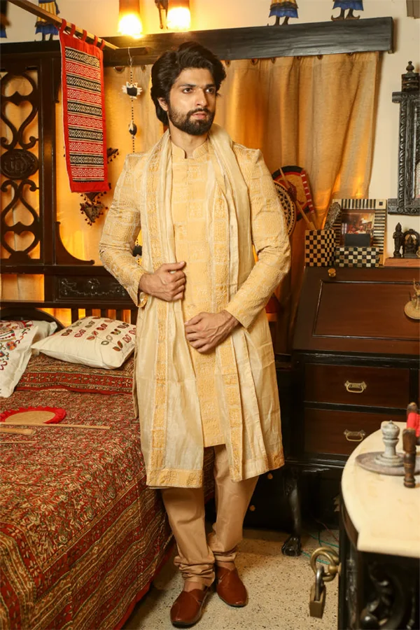 BEIGE CLASSIC HANDCRAFTED SHERWANI SET