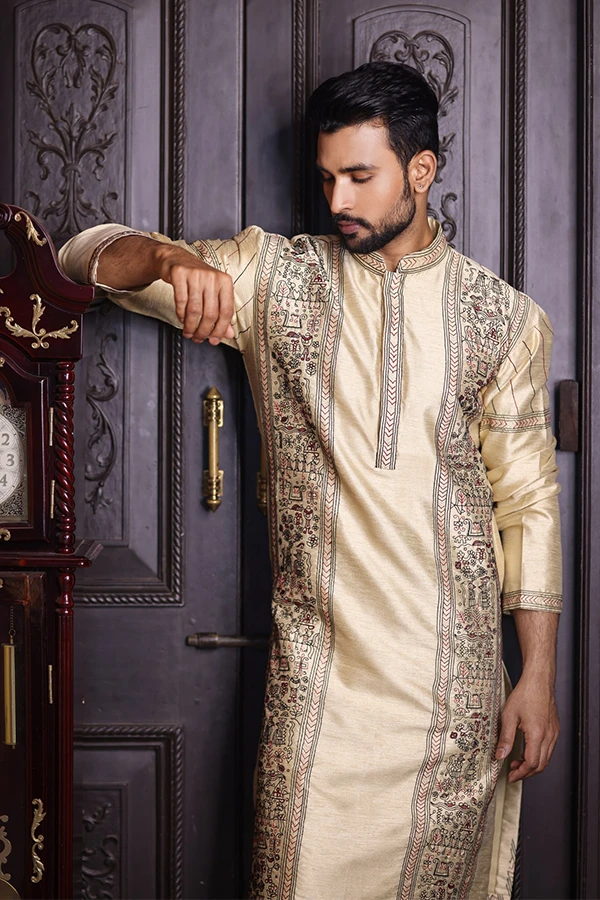 BEIGE HERITAGE MUDHOUSE ART KURTA Hover