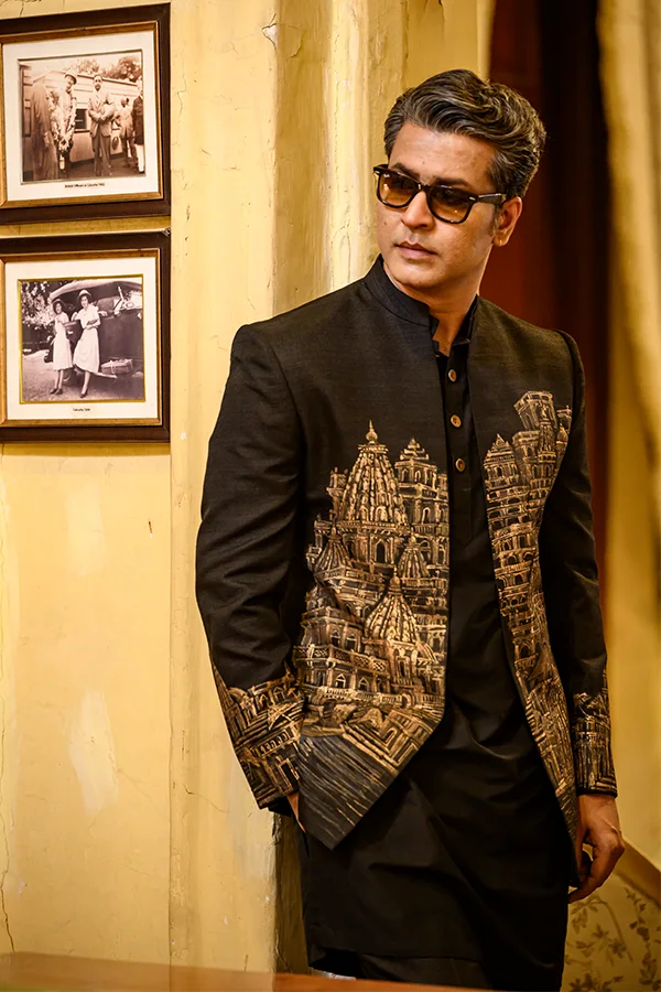 BENARAS HANDPAINTED HERITAGE DESIGNER  BANDHGALA SET Hover