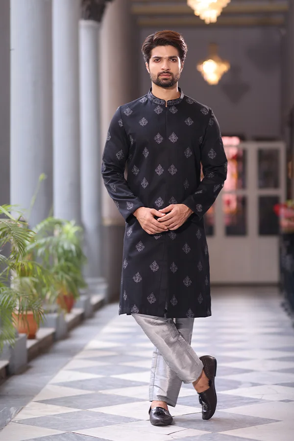 BLACK CLASSIC HANDCRAFTED SHERWANI SET Hover
