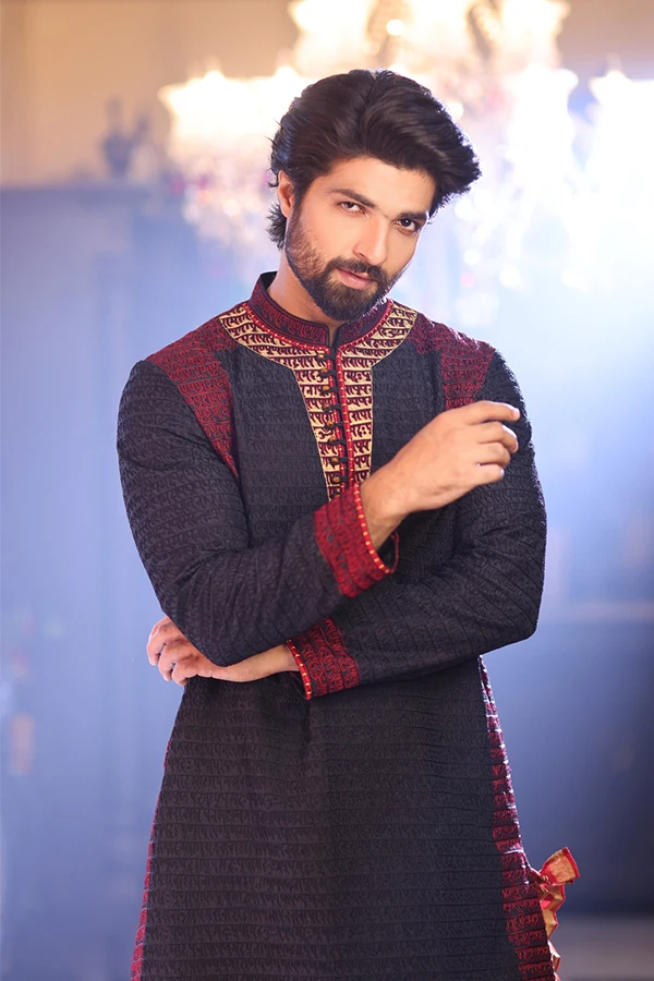 BLACK DEVANAGARI SCRIPT EMBROIDERED DESIGNER KURTA Hover