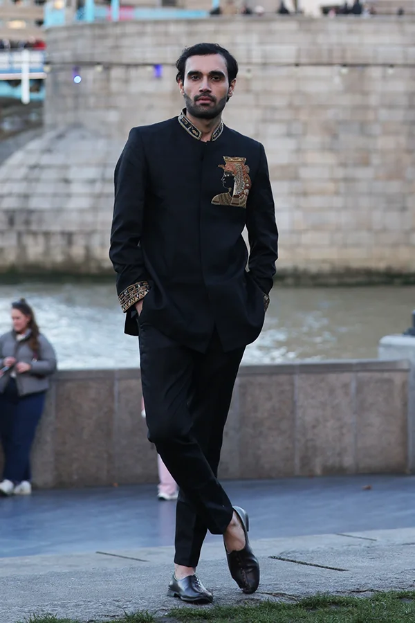 BLACK EGYPTIAN MODERN HERITAGE BANDHGALA SET