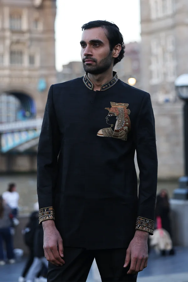 BLACK EGYPTIAN MODERN HERITAGE BANDHGALA SET Hover