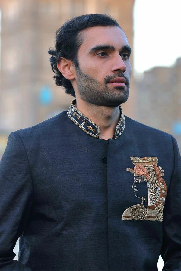 BLACK EGYPTIAN MODERN HERITAGE BANDHGALA SET Hover