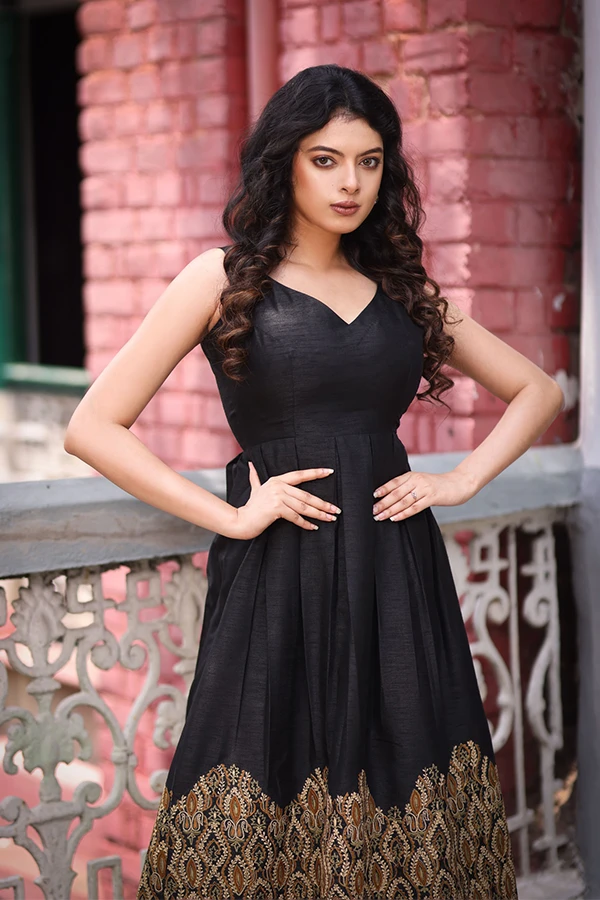 BLACK KASHIDA EMBROIDERED LONG DRESS Hover