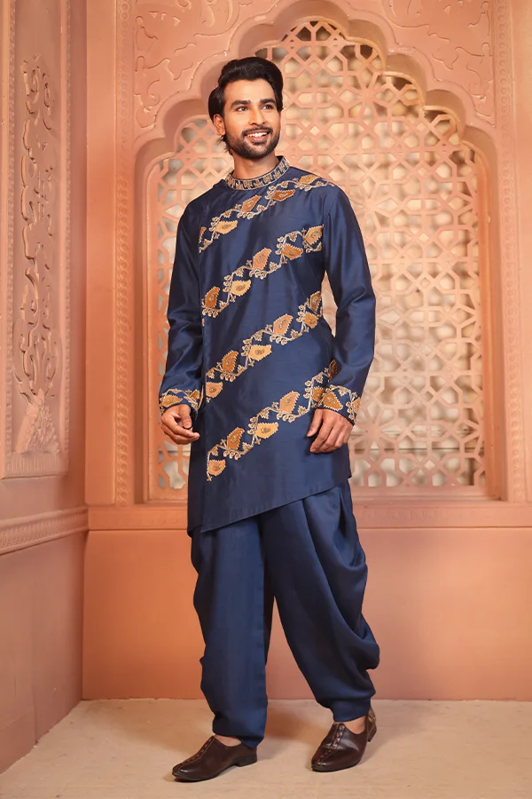 BLUE ASSYMETRIC JAMDANI MOTIF ACHKAN SET