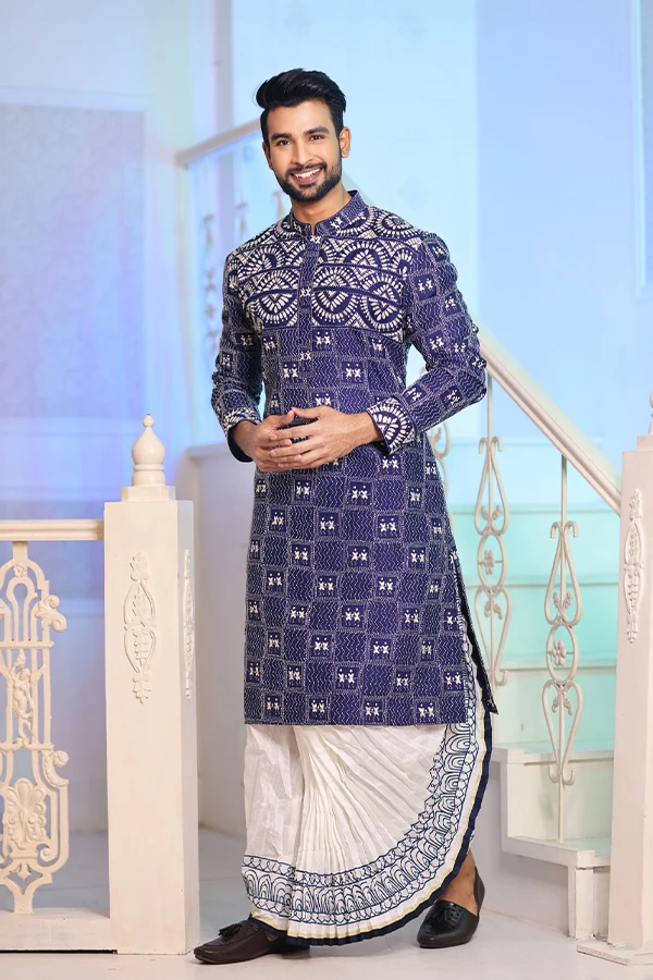 BLUE MINIATURE ART KANTHA EMBROIDERED KURTA