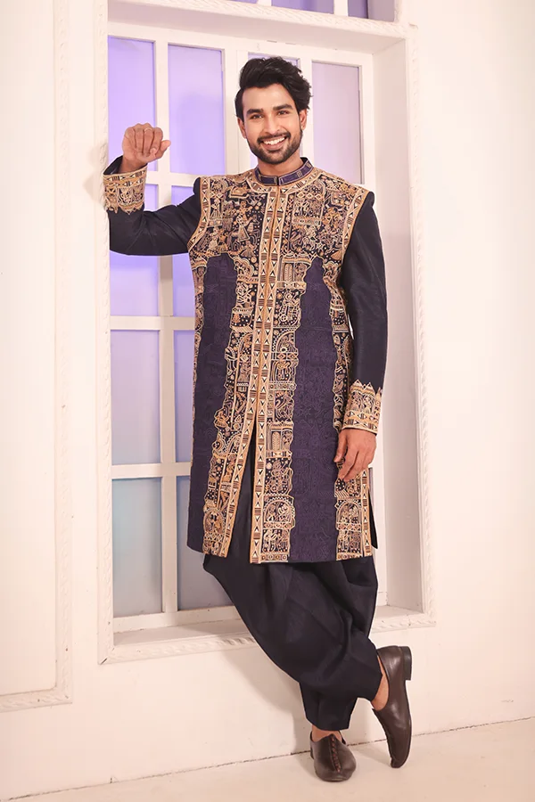 BLUE ROYAL ART EMBROIDERED SHERWANI SET