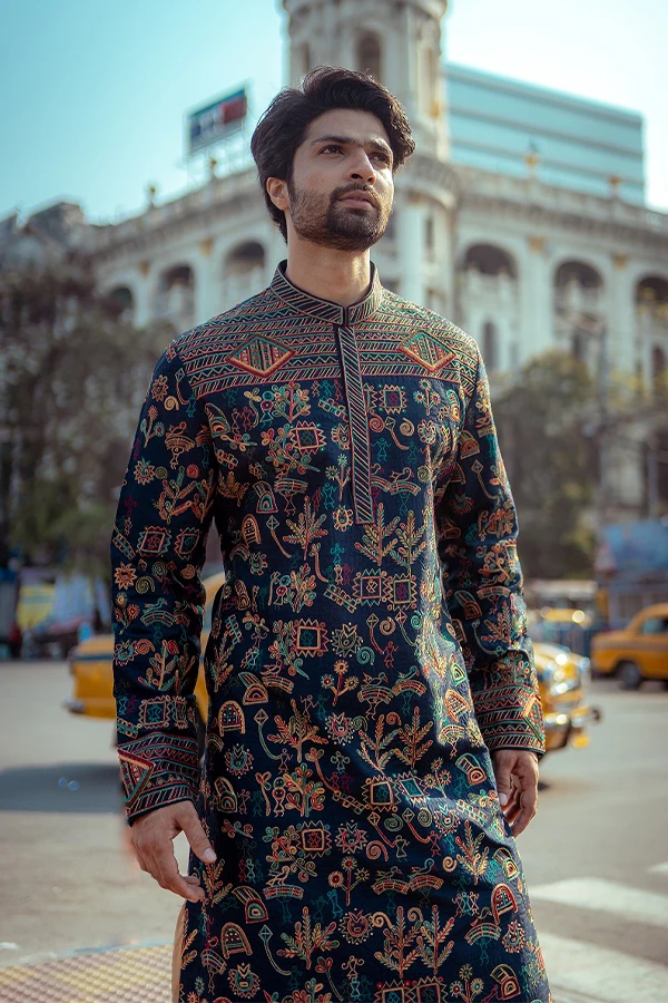 BLUE VILLAGE EMBROIDERED HERITAGE KURTA Hover
