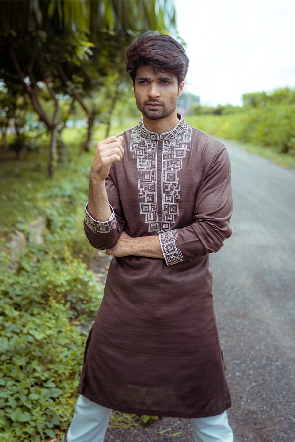 BROWN HANDCRAFTED GEOMETRIC KURTA