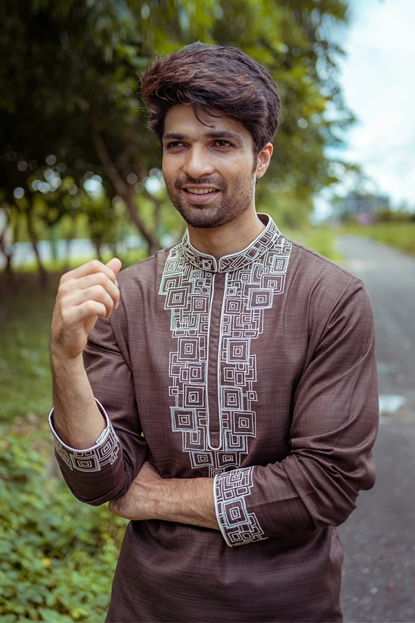 BROWN HANDCRAFTED GEOMETRIC KURTA Hover