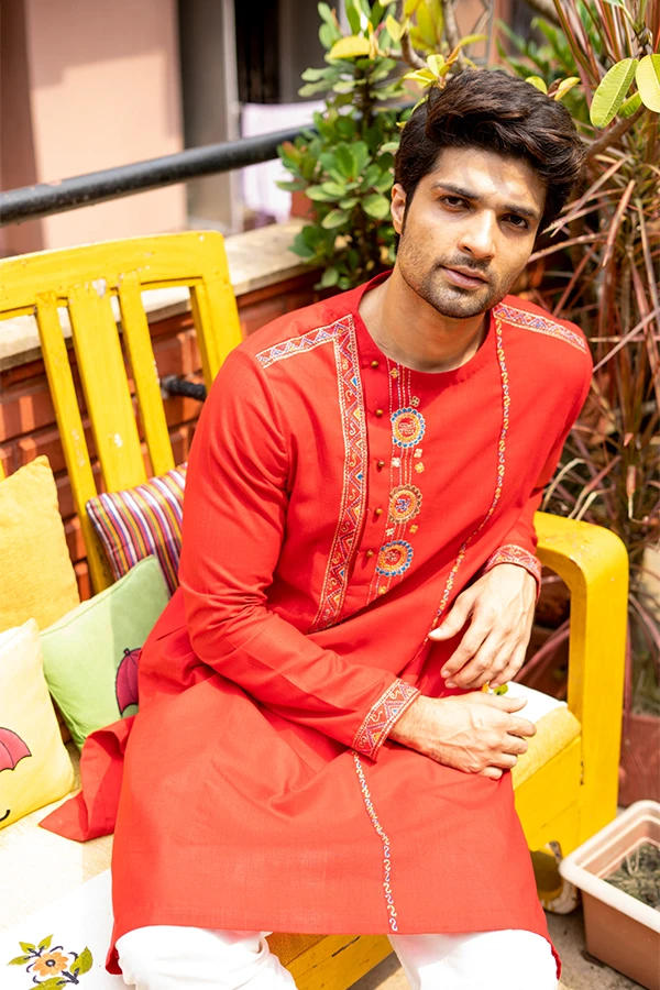 CHANDMALA EMBROIDRED RED KURTA