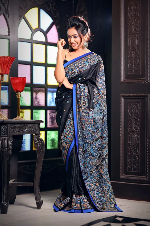 CHITRALEKHA || BLACK ROYAL ART EMBROIDERED SAREE