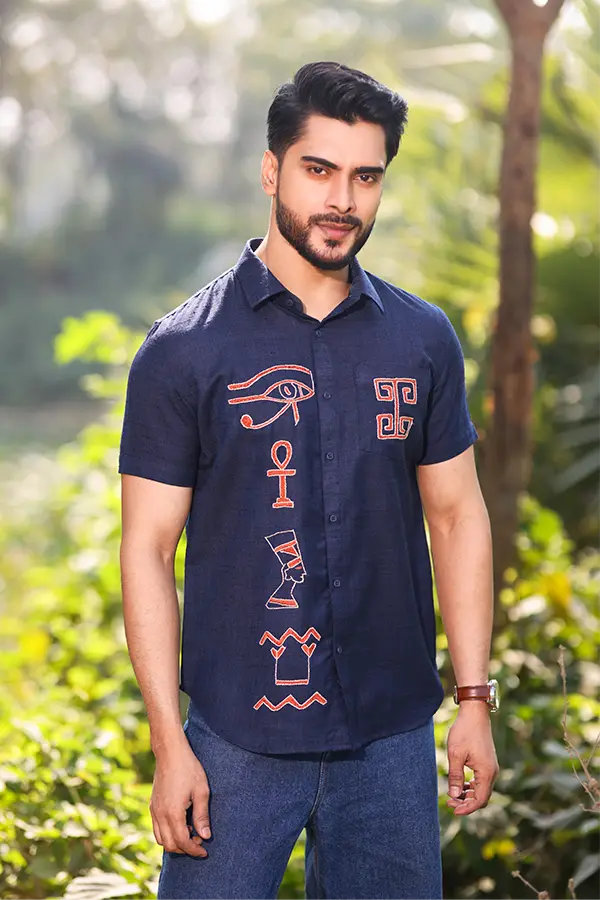 EGYPTIAN EMBROIDERED DESIGNER SHIRT - DEEP BLUE