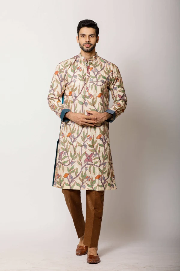 TUSSAR FLORAL KANTHA HANDCRAFTED KURTA Hover