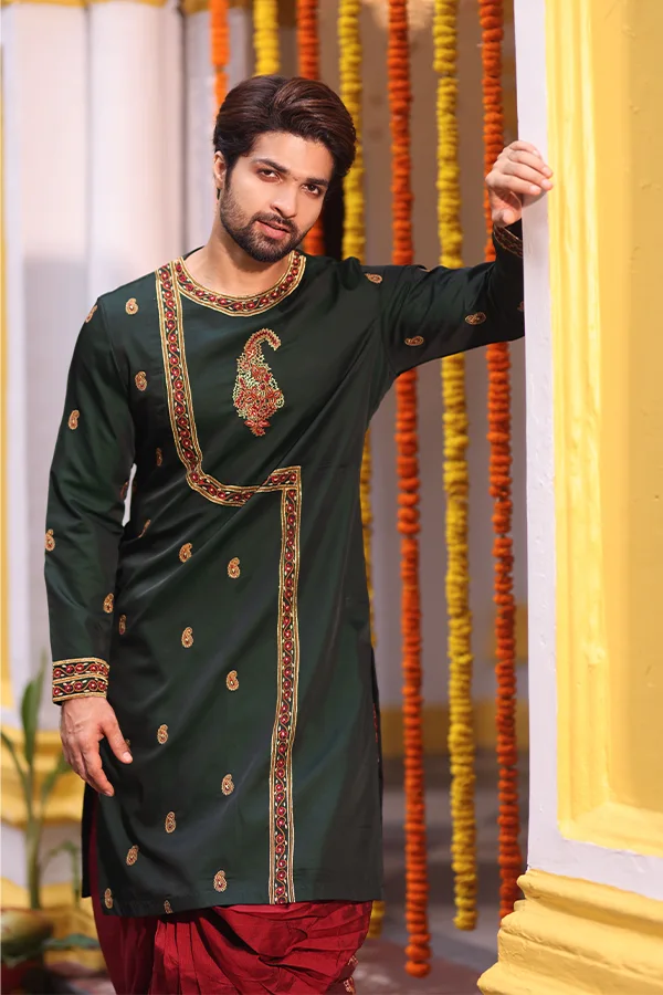 FOREST GREEN BENGALI CLASSICAL ANGRAKHA Hover