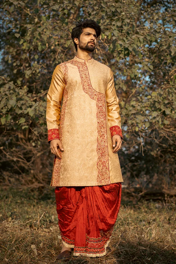 GOLDEN KASHMIRI JAAL EMBROIDRED ANGRAKHA Hover