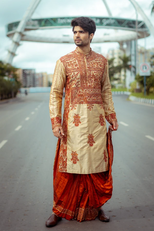 GOLDEN SILK TRADITIONAL INDIAN WEDDING  KURTA