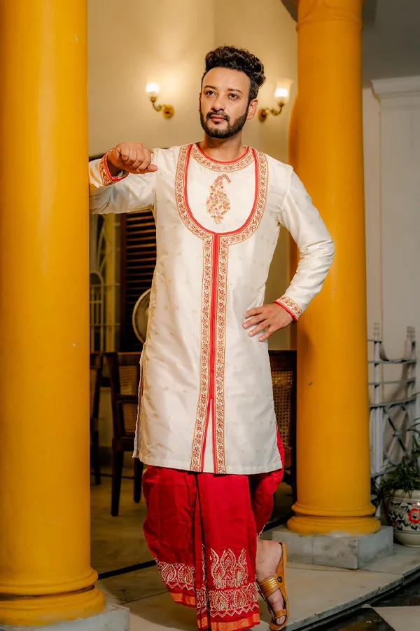IVORY BENGALI CLASSICAL EMBROIDERED ANGRAKHA
