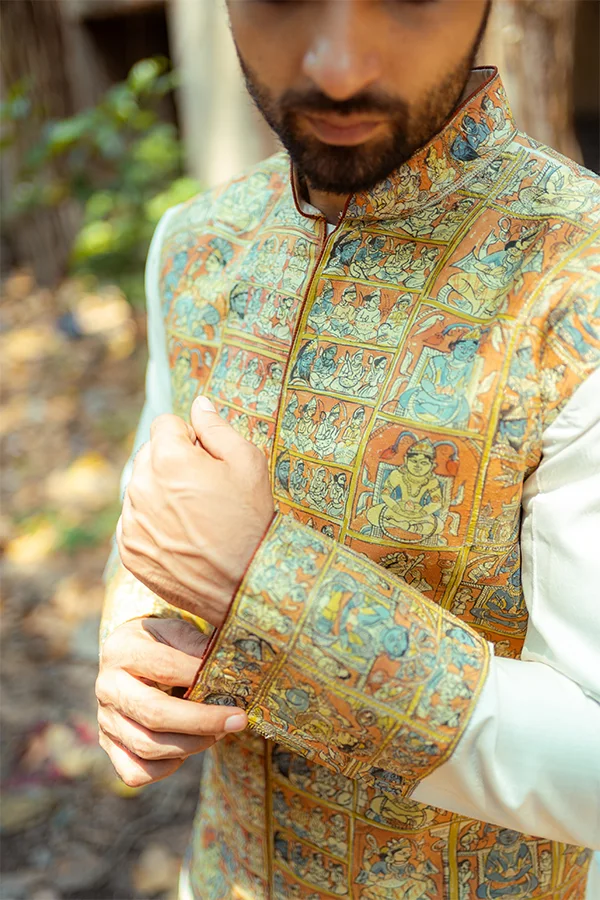 IVORY EXCLUSIVE HANDPAINTED PATTACHITRA ACHKAN Hover