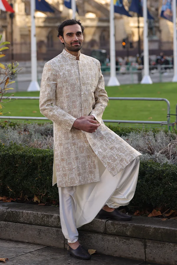 IVORY GOLD PAISLEY TIMELESS EMBROIDERED SHERWANI SET