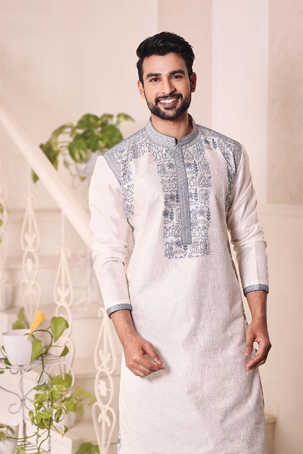 IVORY INDIAN FOLK ART TIMELESS KURTA Hover