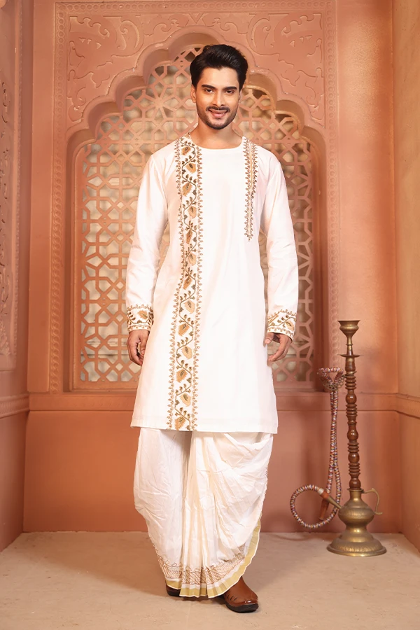 IVORY JAMDANI MOTIF ELEGANT ZARDOSI KURTA