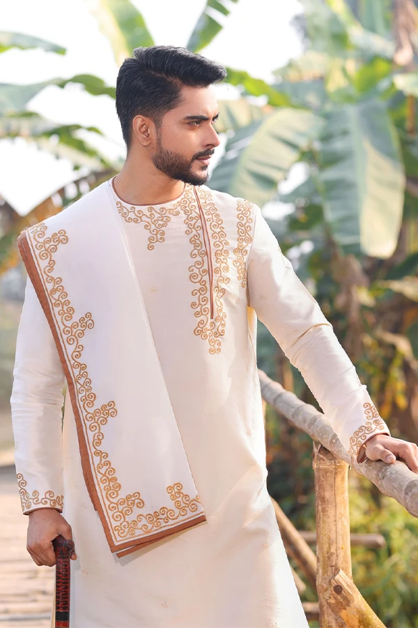 IVORY TRADITIONAL BENGALI KURTA SET