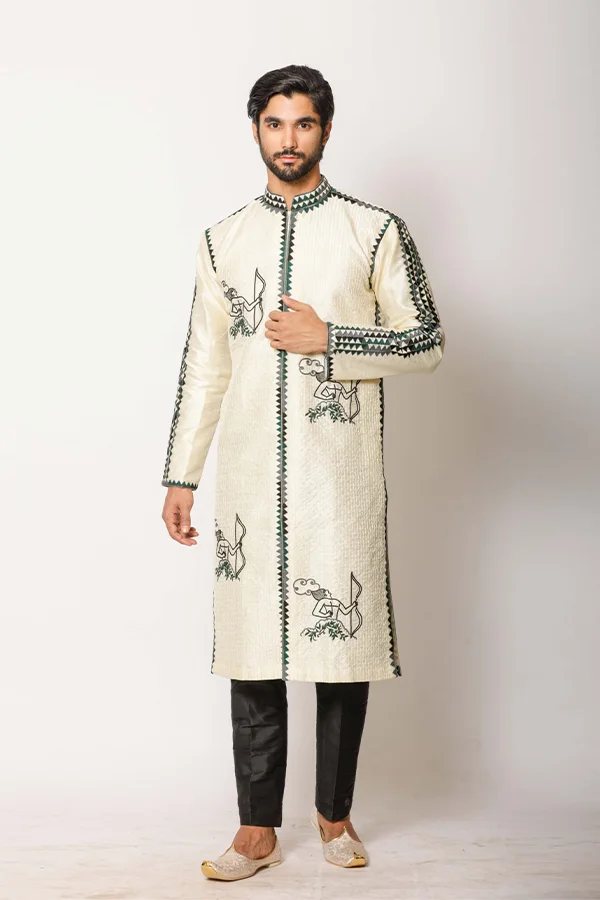 IVORY VEDIC ARCHER EMBROIDERRED ACHKAN Hover