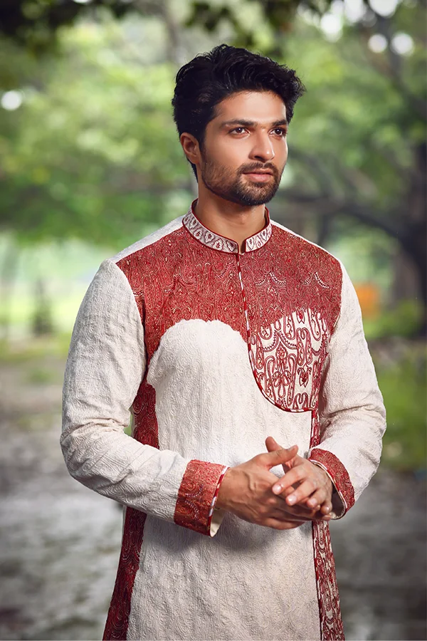 IVORY VINTAGE PAISLEY EMBROIDERED ANGRAKHA Hover