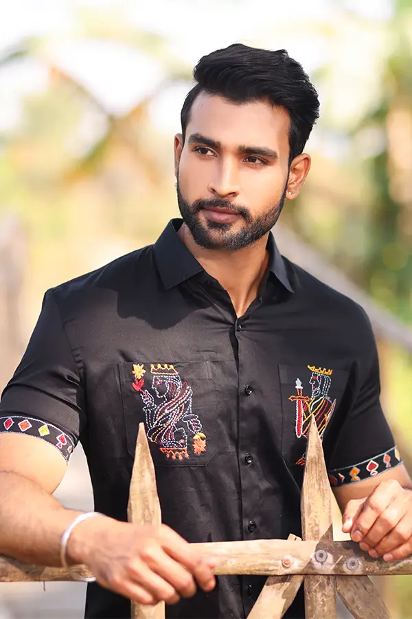 KING AND QUEEN EMBROIDERED DESIGNER SHIRT - BLACK