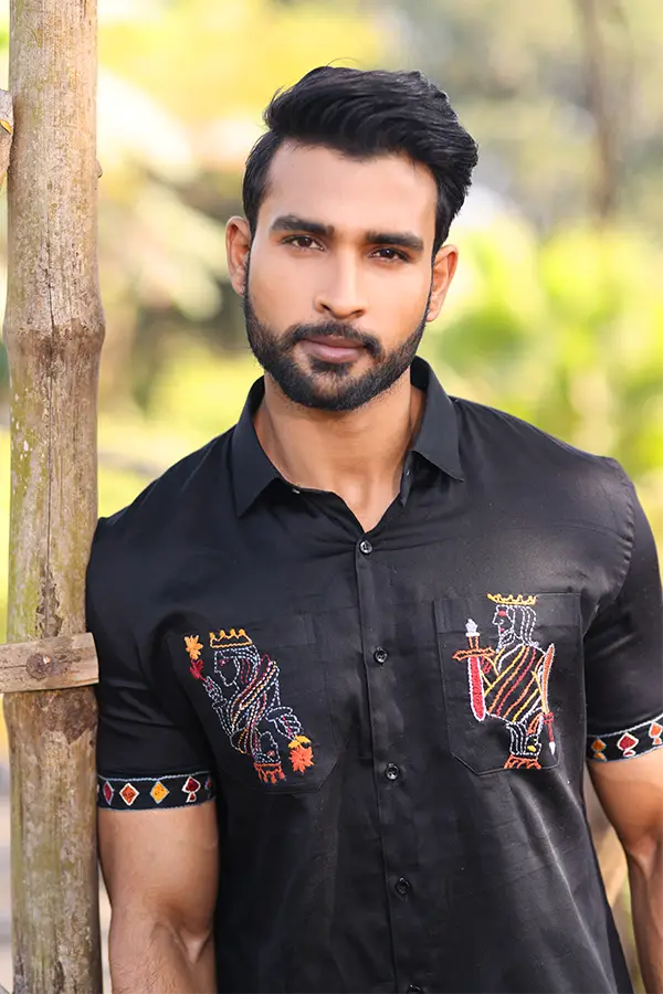 KING AND QUEEN EMBROIDERED DESIGNER SHIRT - BLACK Hover