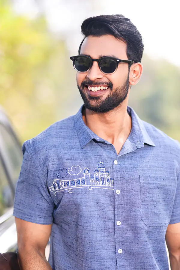 KOLKATA SKYLINE EMBROIDERED DESIGNER SHIRT - POWDER BLUE