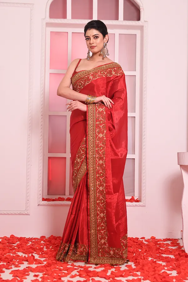 MAHARANI || LUXURIOUS RED SHIKARGAH SAREE Hover