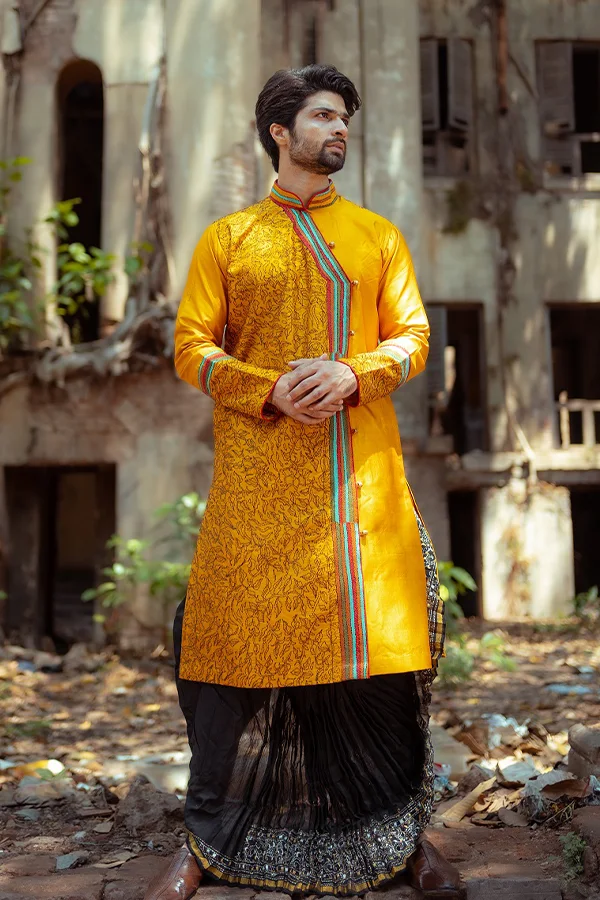 MUSTARD FLORAL CLASSIC KANTHA ANGRAKHA