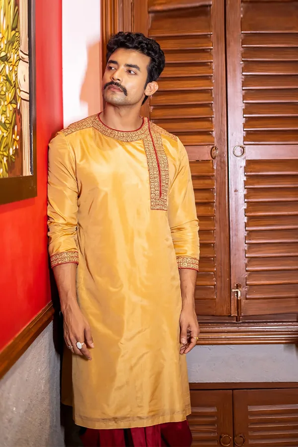 MUSTARD PALI SCRIPTURED KURTA
