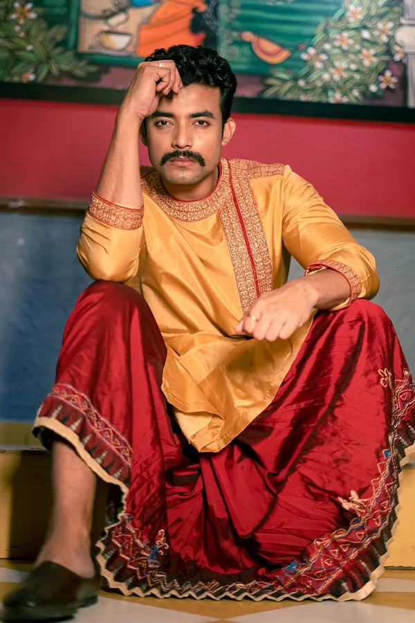MUSTARD PALI SCRIPTURED KURTA Hover