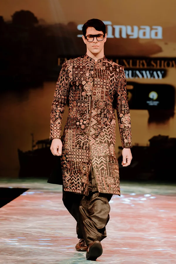 PASTEL BLOCK PATTERNED SHERWANI SET