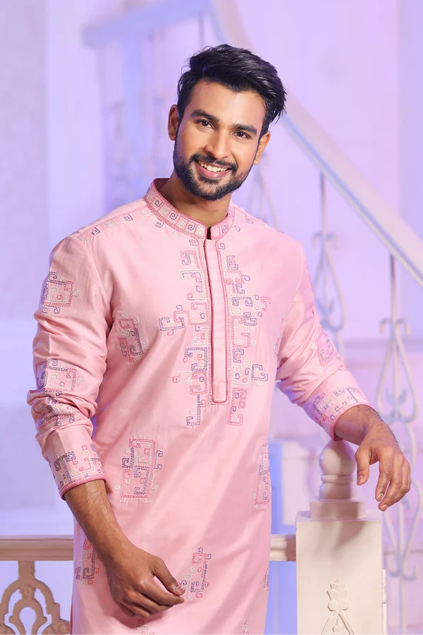 PINK HAND EMBROIDERED KURTA