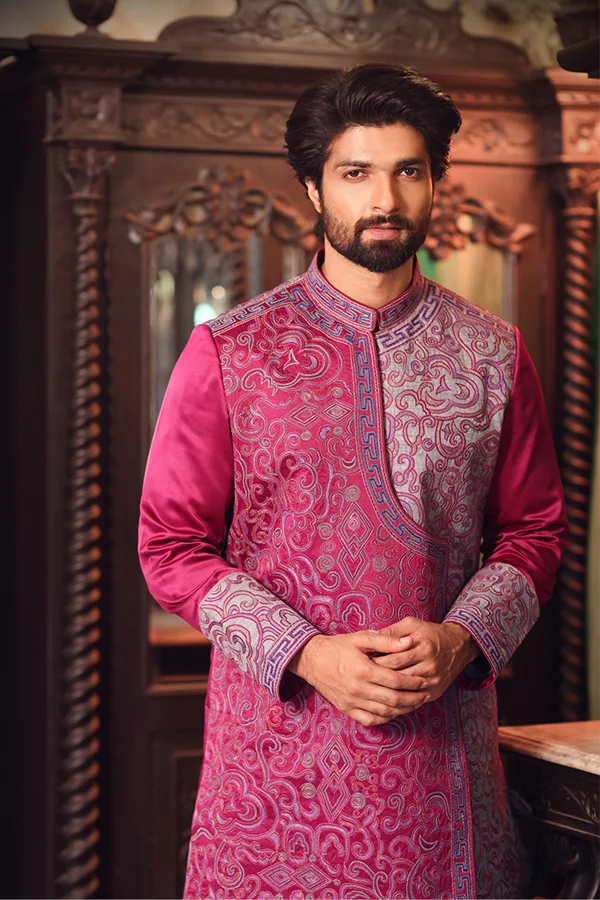 PURPLE-GREY EMBROIDERED GROOMSWEAR