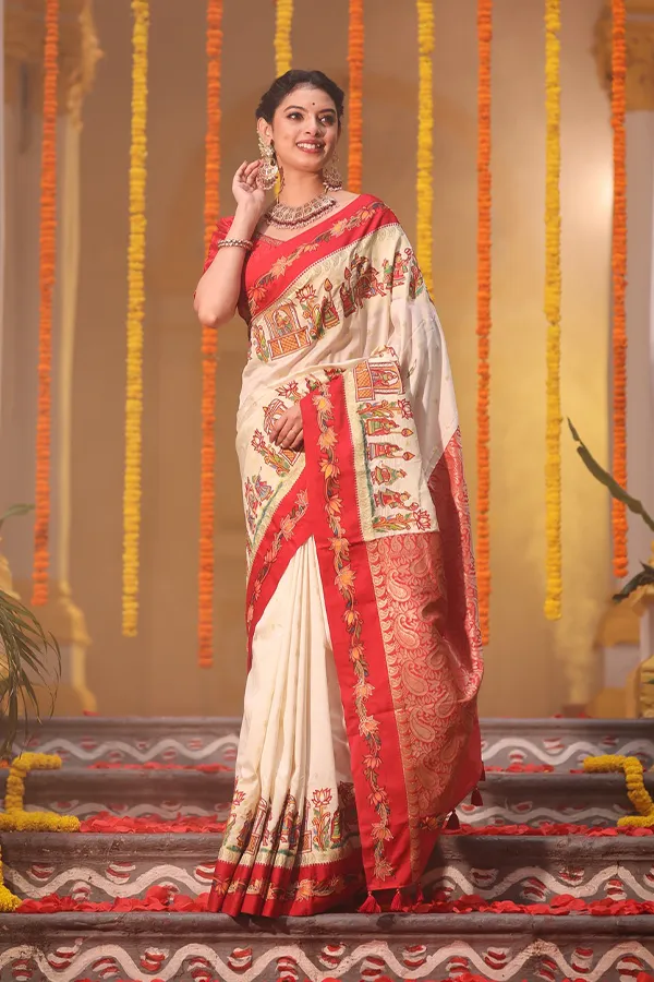 RASAMANJARI || GOROD BRIDAL REGAL HANDPAINTED SAREE Hover