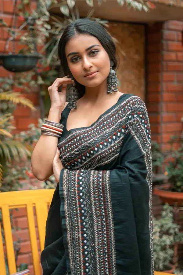 REBATI || TRIBAL PATTERNED KANTHA SAREE