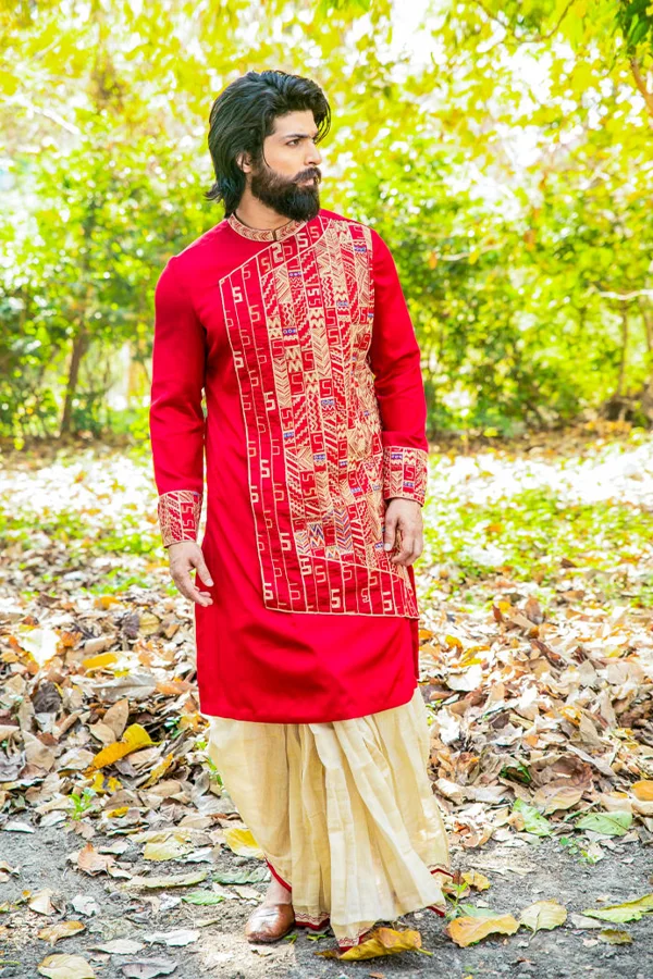 RED ASSYMETRIC HANDCRAFTED ANGRAKHA SET