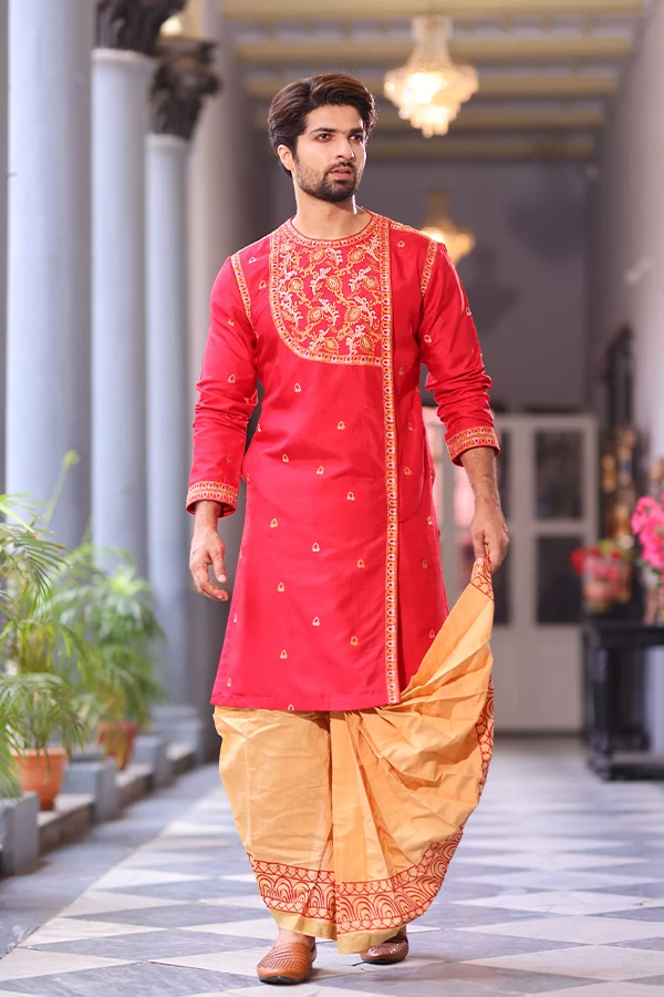 RED FLORAL YOKE RITUALISTIC KURTA Hover