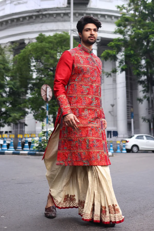 RED TIMELESS FOLKTALE EMBROIDERED ANGRAKHA